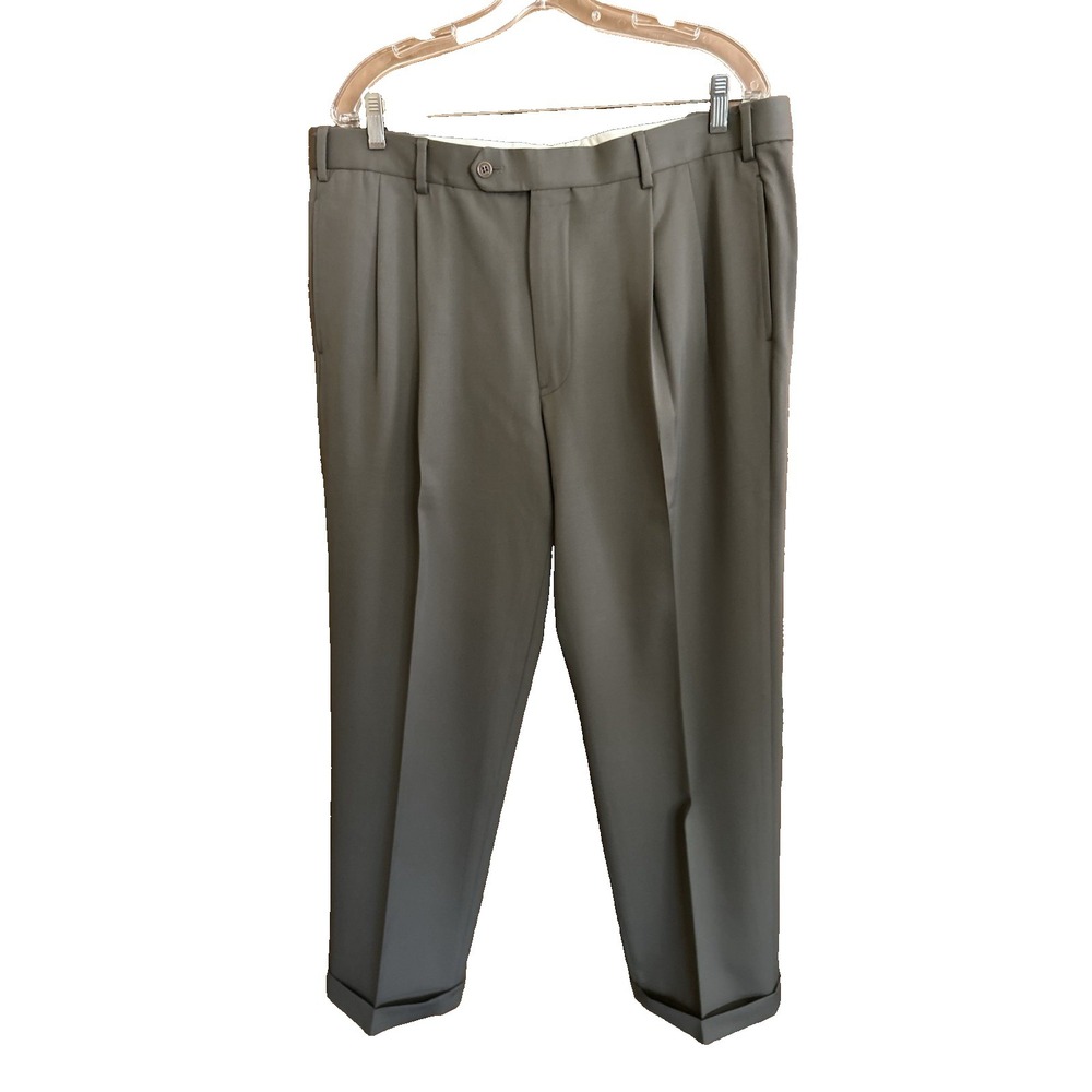 Brooks Brothers Dress Pants Mens Size 37X30 Khaki Wool Pleated Cuffed